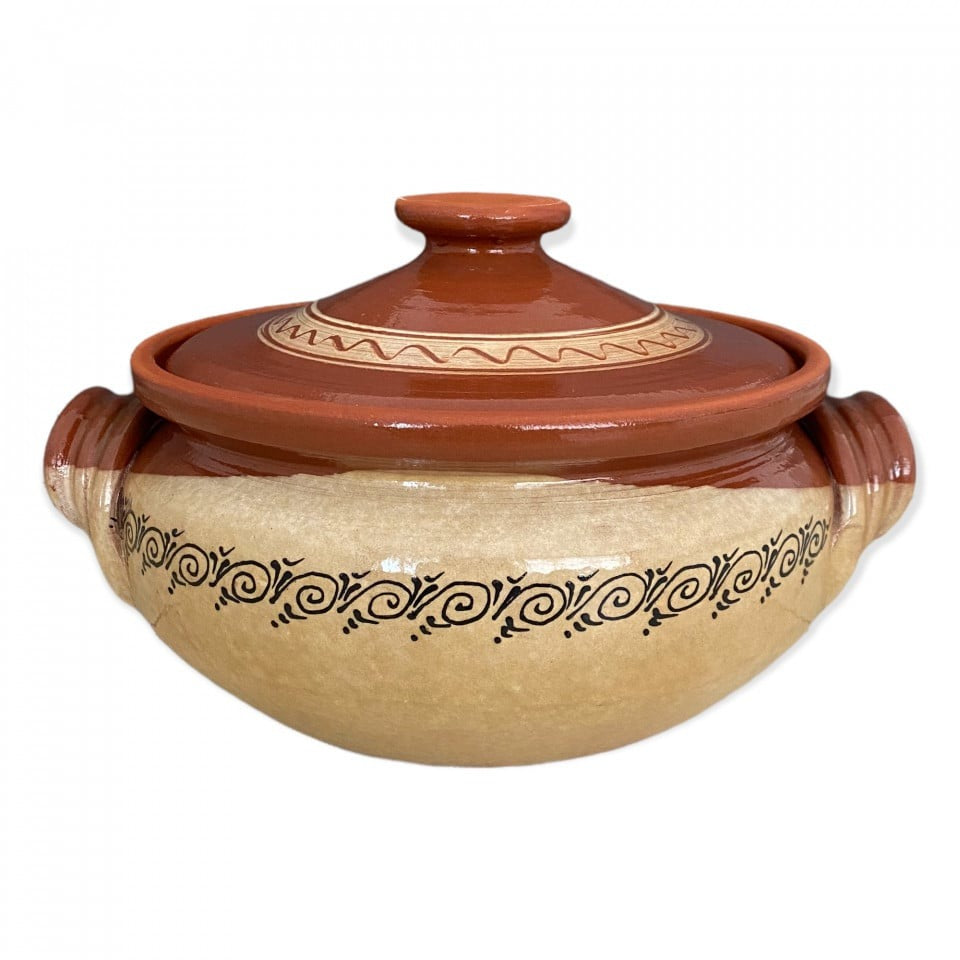 Oala din Lut pentru sarmale,Smaltuita,5 L, Pictata