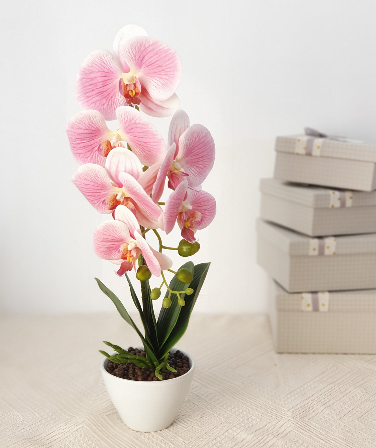 Orhidee Artificiala o Tija in Ghiveci din Ceramica, 51x12 cm