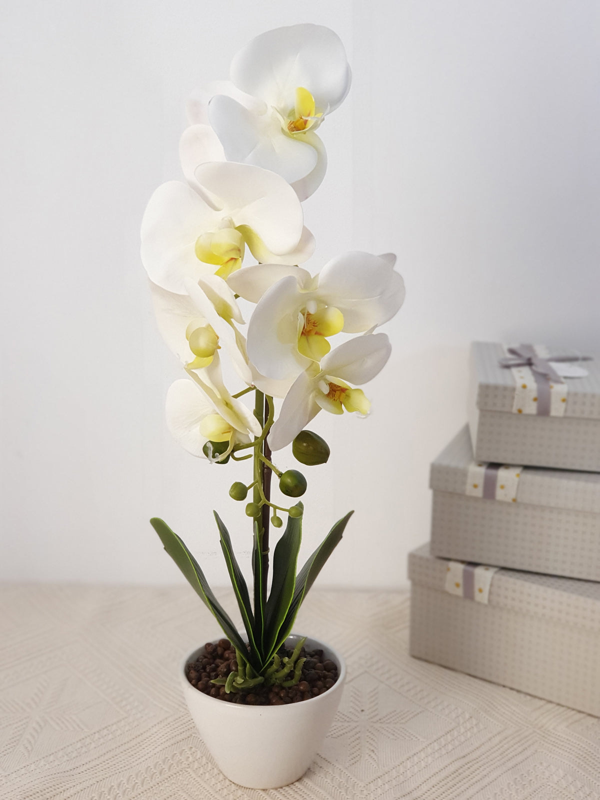Orhidee Artificiala o Tija in Ghiveci din Ceramica, 51x12 cm