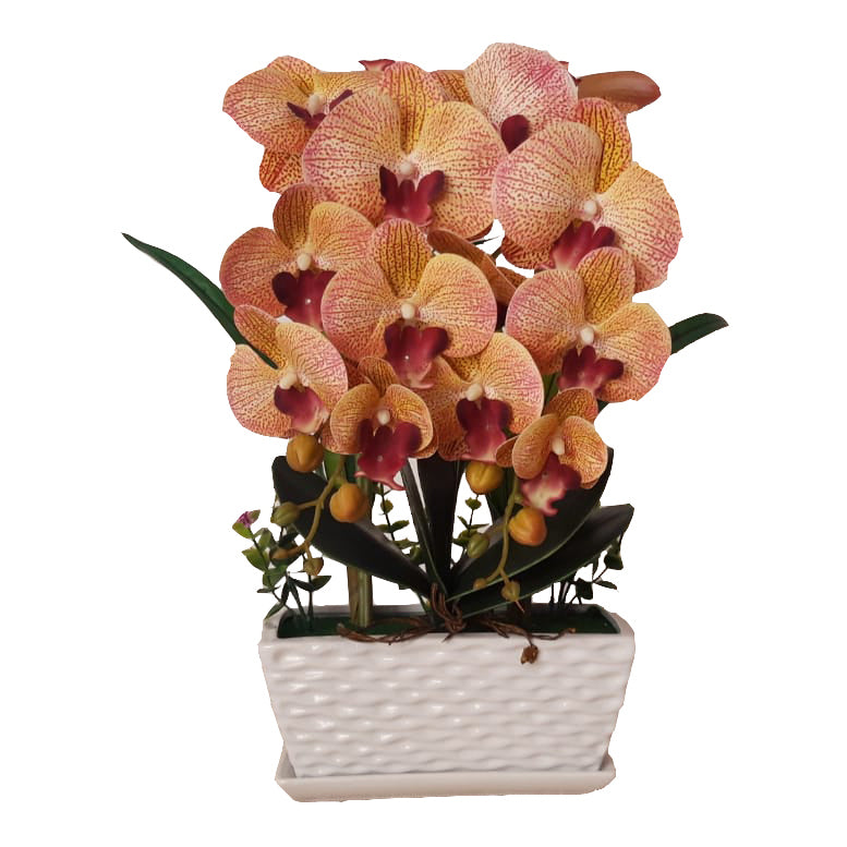 Orhidee artificiala cu ghiveci ceramic dreptunghiular, 40 cm