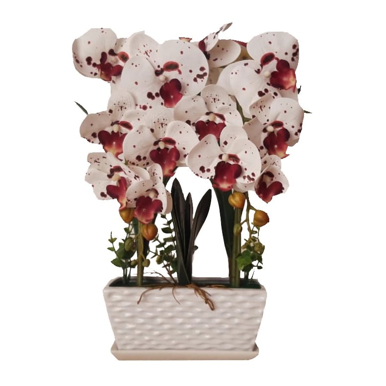Orhidee artificiala cu ghiveci ceramic dreptunghiular, 40 cm