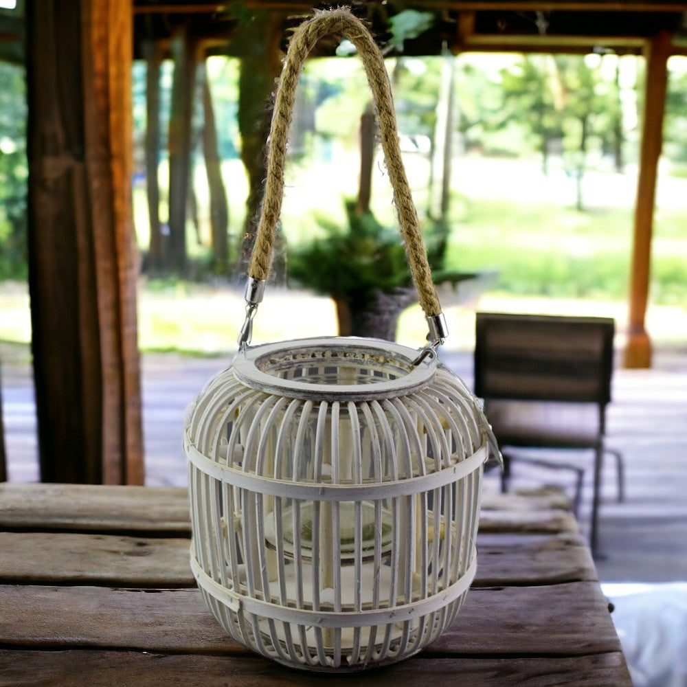 Felinar din lemn – Alb, 21 cm