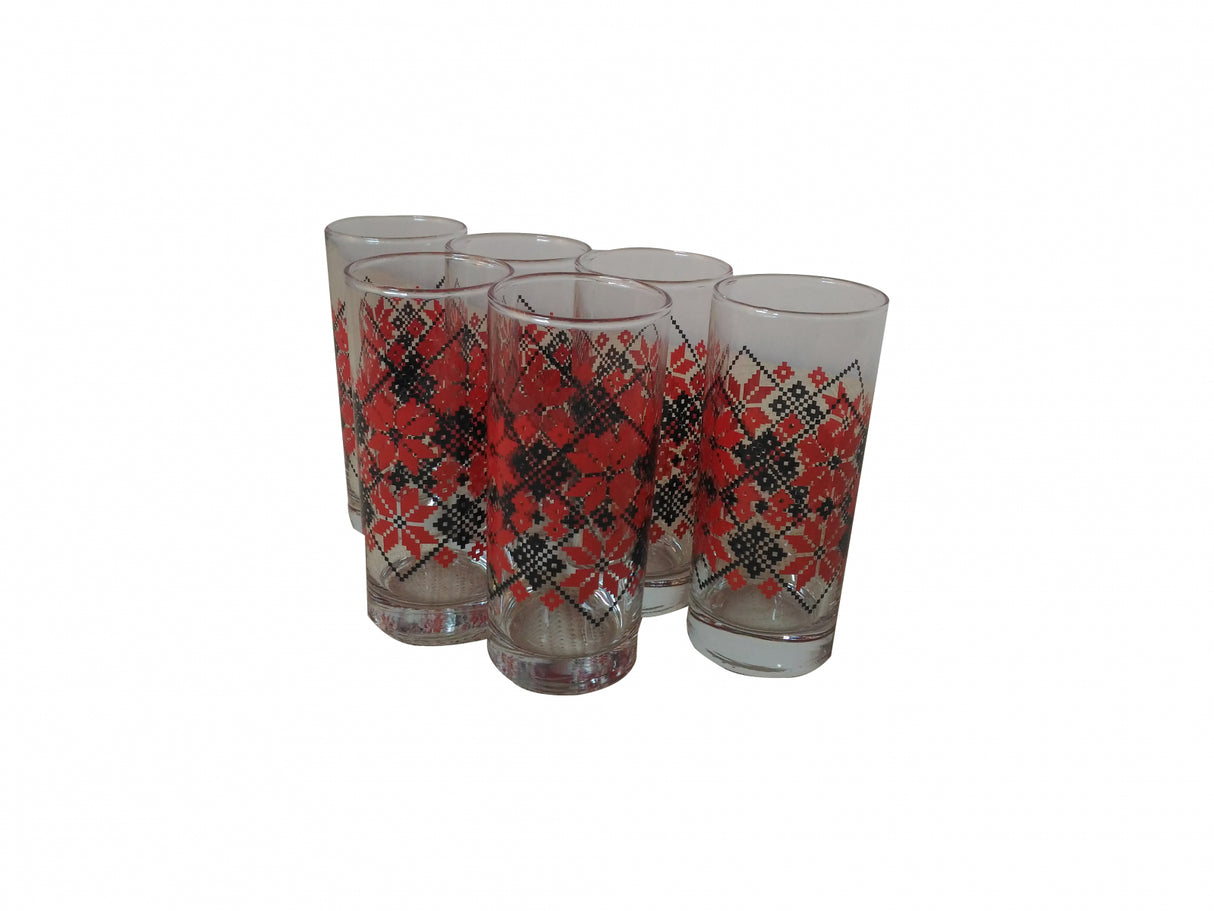 Set 6 pahare de sticla cu imprimeu Traditional, 270 ml