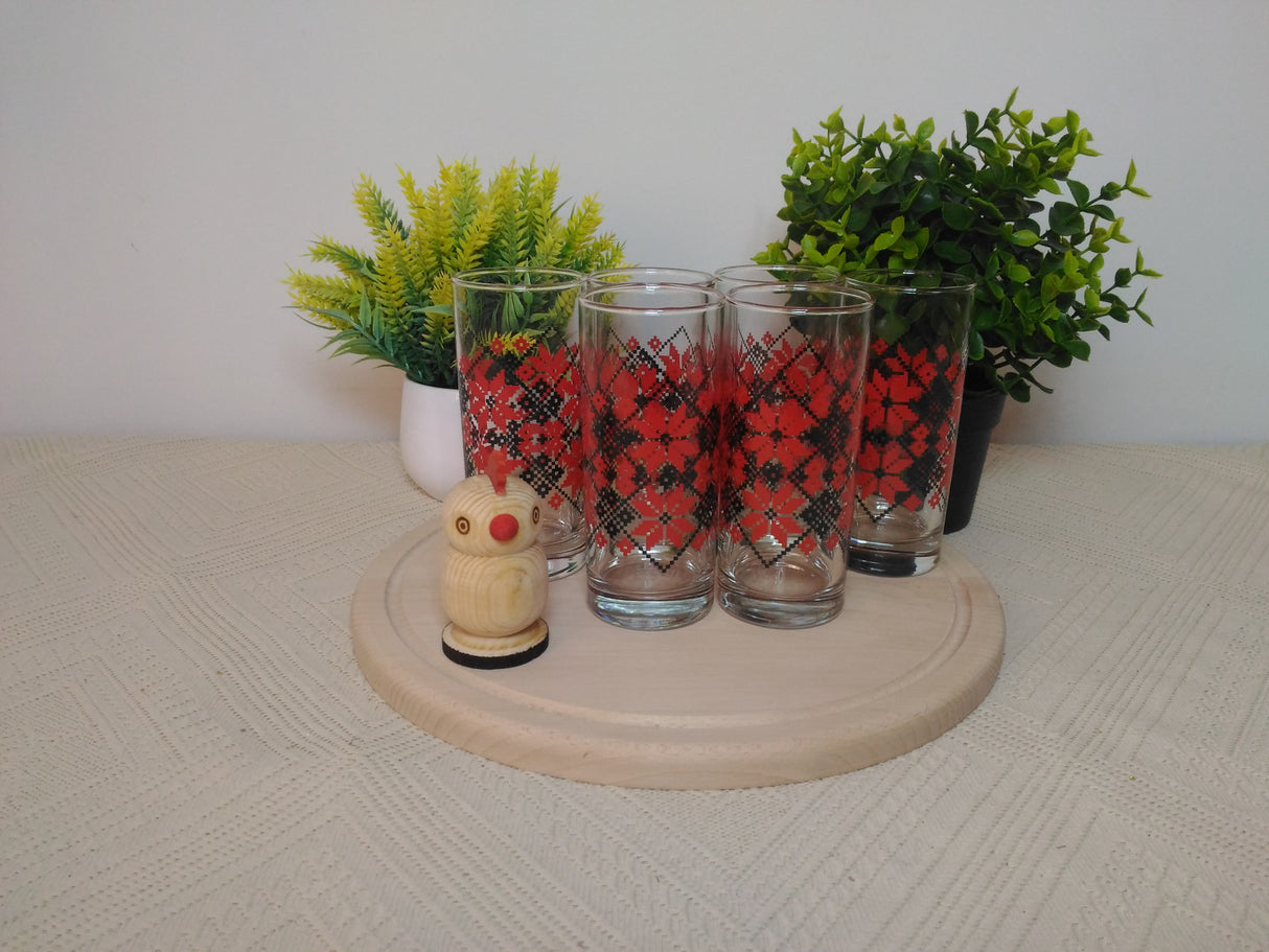 Set 6 pahare de sticla cu imprimeu Traditional, 270 ml