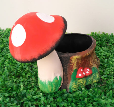 Decoratiune ciuperca cu suport ghiveci din ceramica, 1l, 21 cm