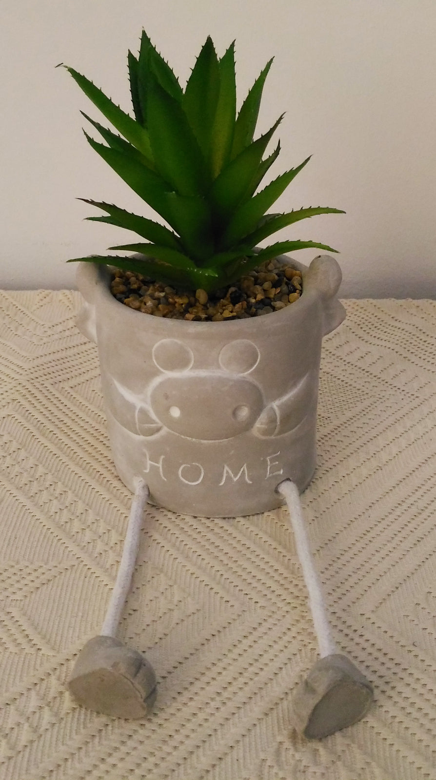 Floare artificiala aloe in ghiveci din ciment tip figurina, Verde, 19x8.5cm