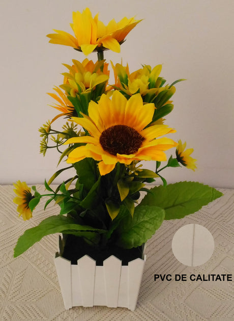 Floare artificiala decorativa in ghiveci, Floarea Soarelui, 29cm