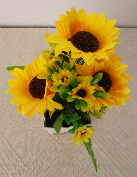 Floare artificiala decorativa in ghiveci, Floarea Soarelui, 29cm
