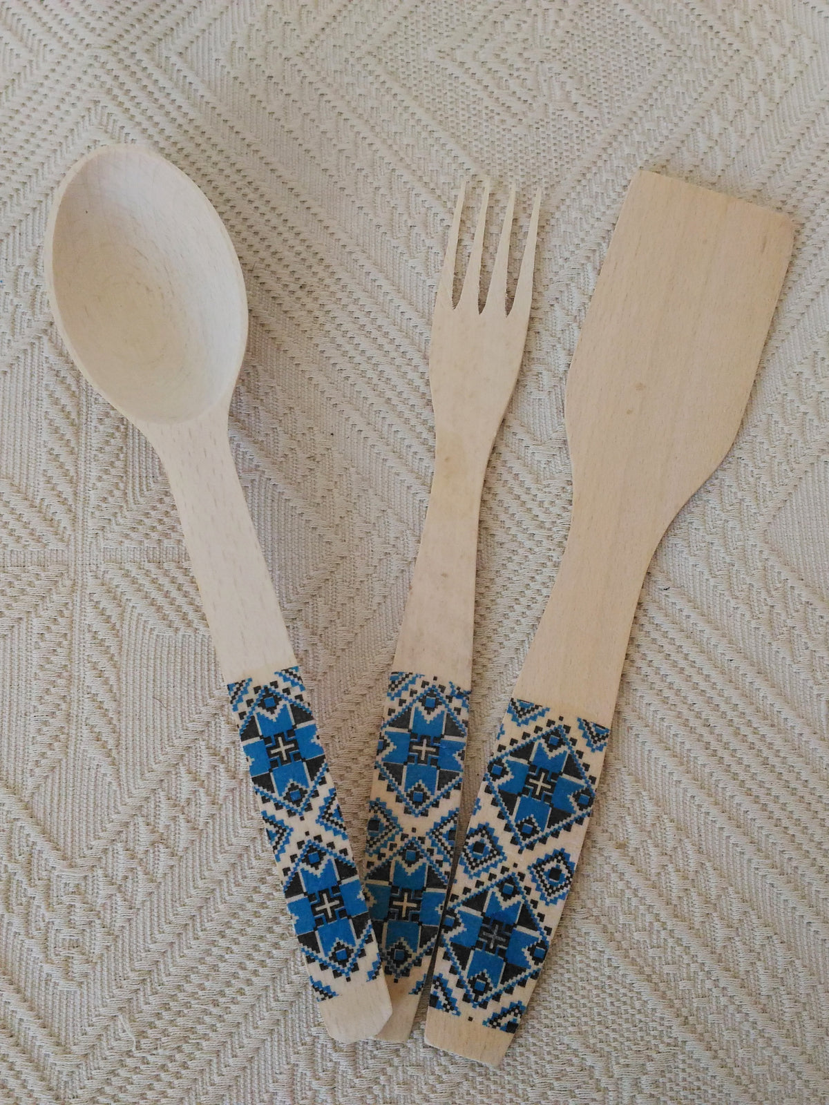 Set manusa de bucatarie din Bumbac cu 3 ustensile din Lemn