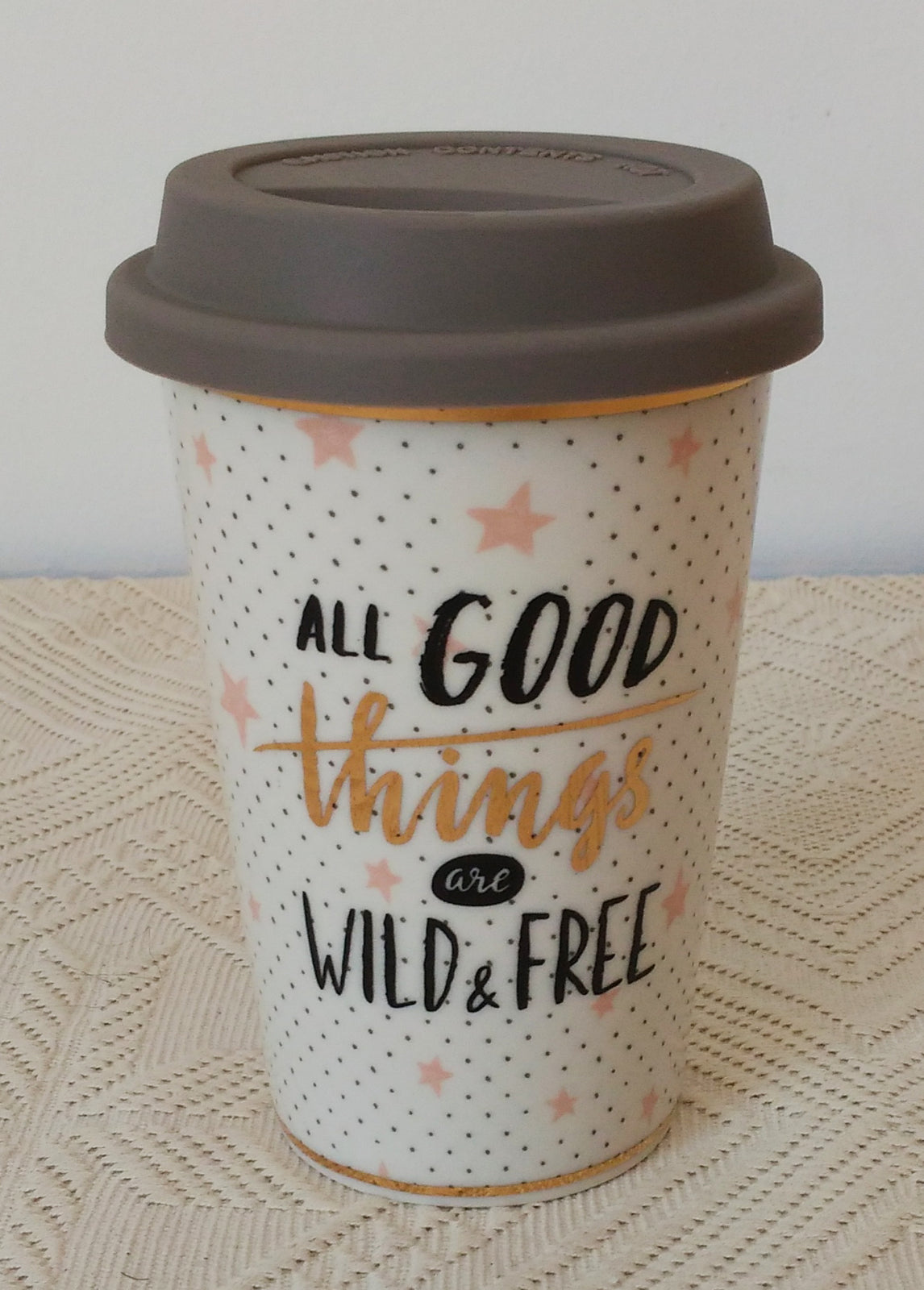 Pahar ceramica cu capac din silicon, 14x9.5cm