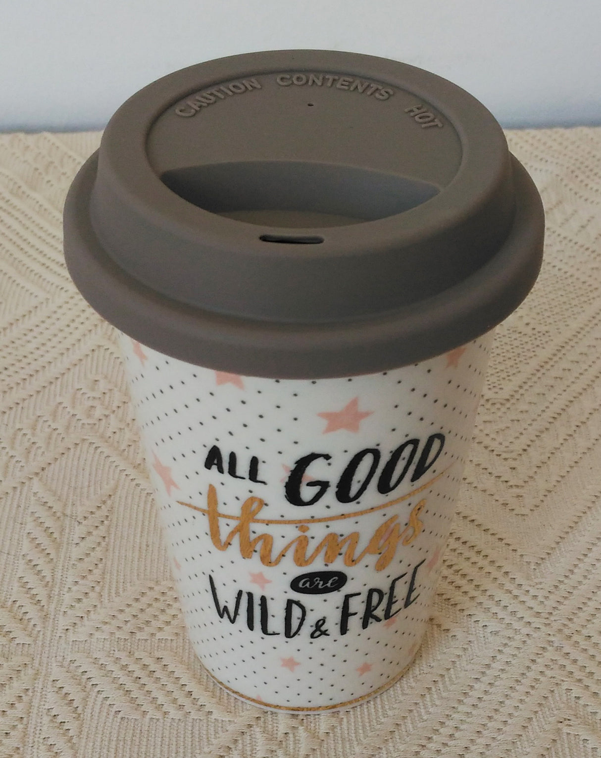 Pahar ceramica cu capac din silicon, 14x9.5cm