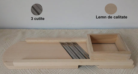 Razatoare varza cu suport din lemn, 3 cutite, 58x18.5cm