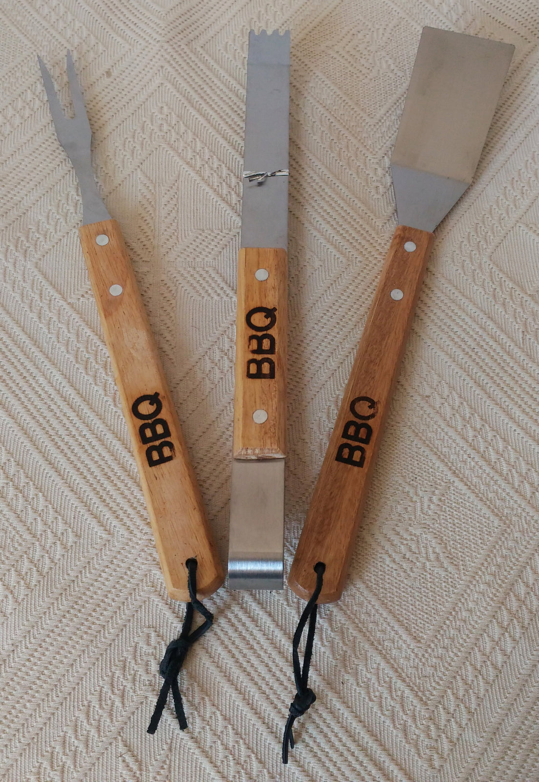 Set 3 ustensile gratar, Metal+Lemn, 33,5x6 cm