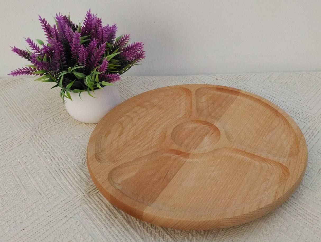 Platou rotativ lemn, compartimentat, 33 cm