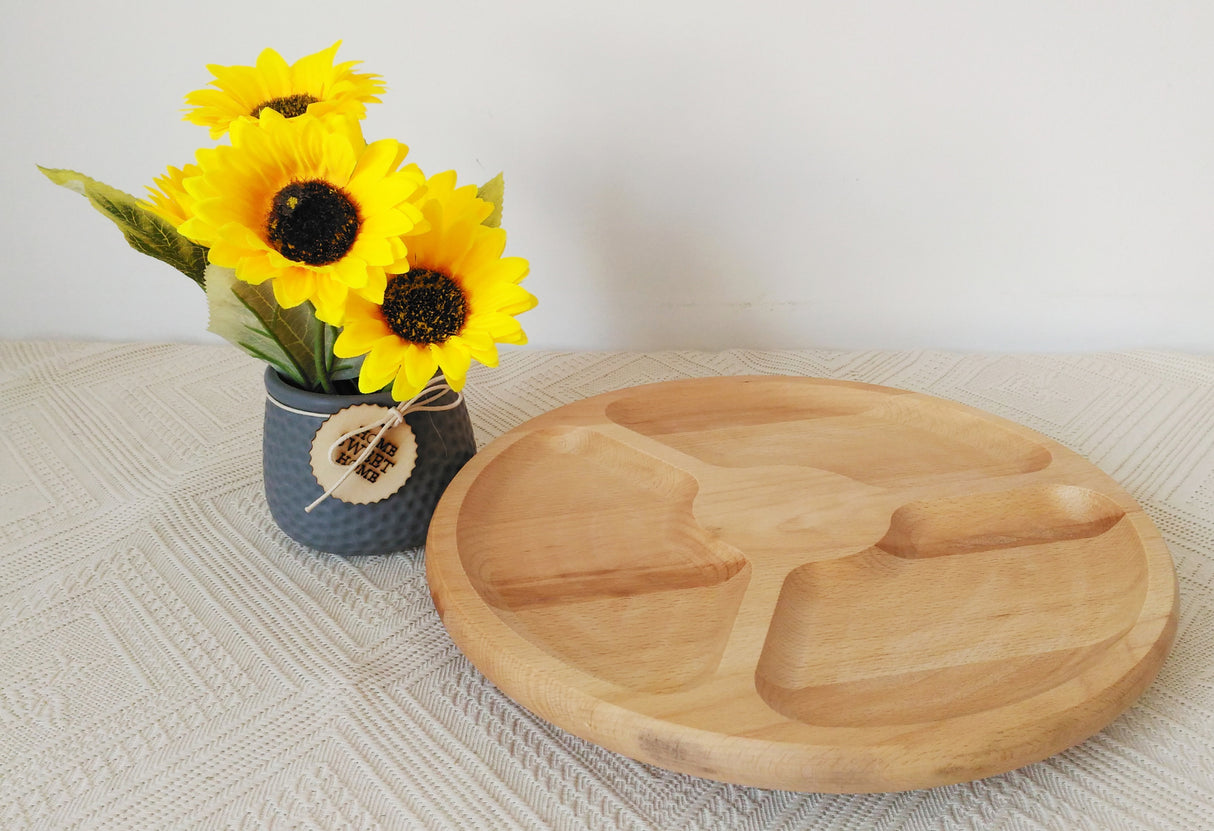 Platou rotativ lemn, 3 compartimente, 33 cm