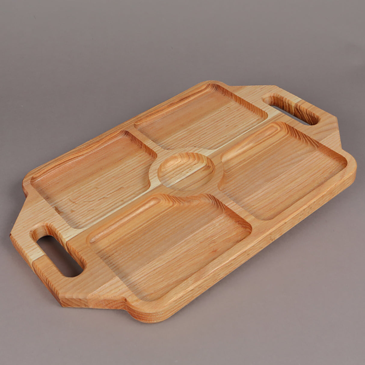 Platou servire cu Manere compartimentat din Lemn, Dreptunghiular, Maro, 45x30 cm