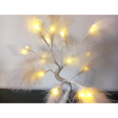 Pom decorativ Luminat cu Pene, Alb, 40 cm