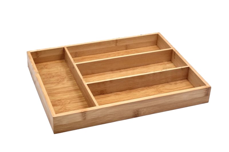 Organizator din lemn pentru tacamuri cu 4 compartimente, 33 x 25 x 4 cm