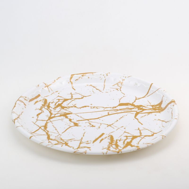 Tava servire, Rounda, Plastic, Model Marmura Alba, 35 cm