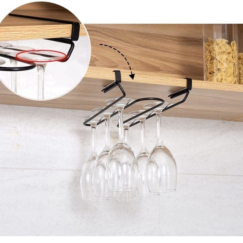 Suport suspendat pentru Pahare cu Picior, Negru, Metal, 26x10,5x6,5 cm