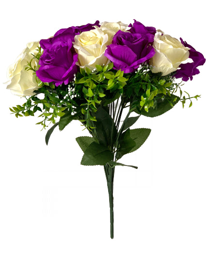 Flori decor artificiale, buchet Trandafiri, Alb Mov, 40 cm