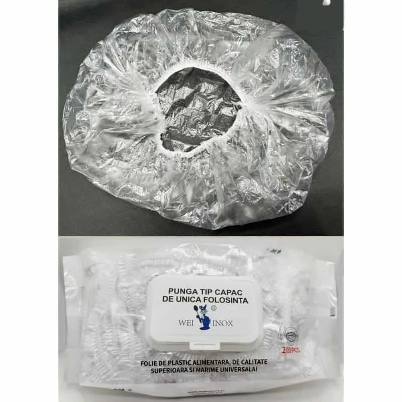 Set 200 Pungi elastice Tip Capac de unica folosita pentru acoperit alimente,reutilizabile si flexibile