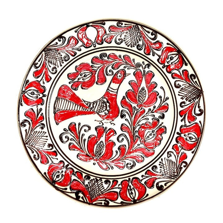 Farfurie Decorativa din ceramica de Corund,Pictata Manual, 13 cm / 24 cm