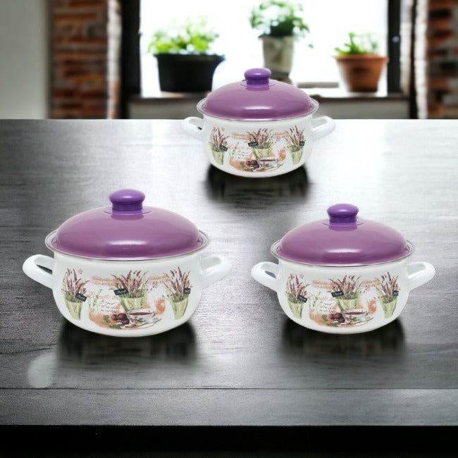 Set 3 Cratite Emailate cu capace Savasan 3.8-6L