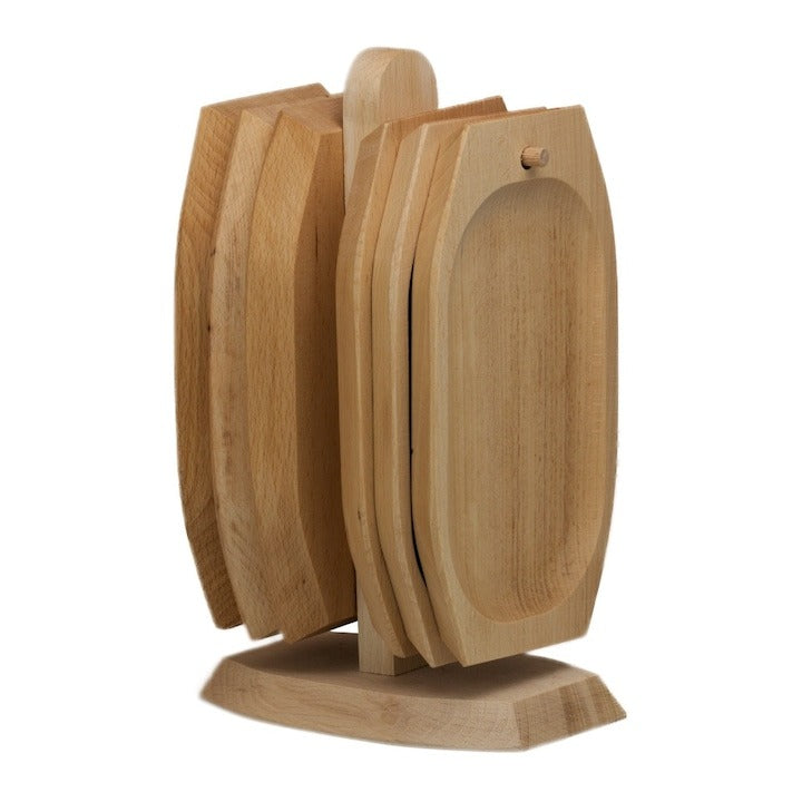 Set 6 farfurii cu suport, dreptunghiular, lemn fag, 24 x 14 cm