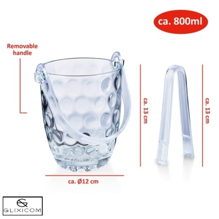 Frapiera din Sticla, Cleste pentru Gheata, 800ml