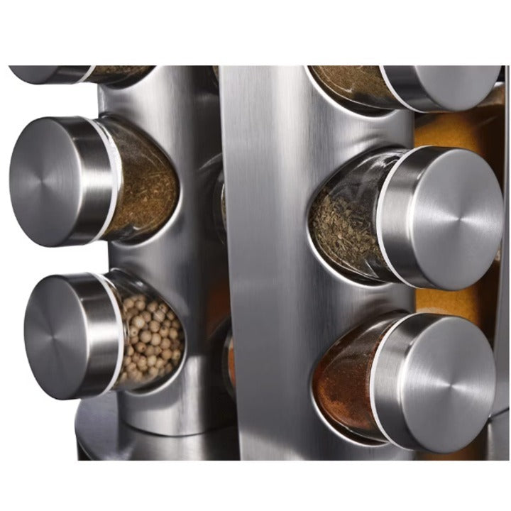 Set suport condimente rotativ si 12 recipiente, Gri/Maro , 23x19.5 cm