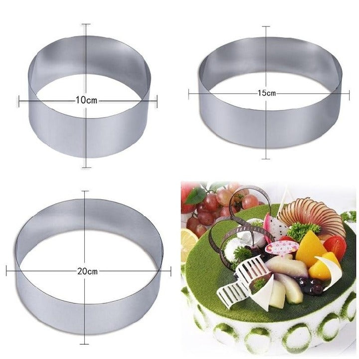 Set 3 Forme Prajituri, Otel Inoxidabil, 10/15/20 x 4.5 cm