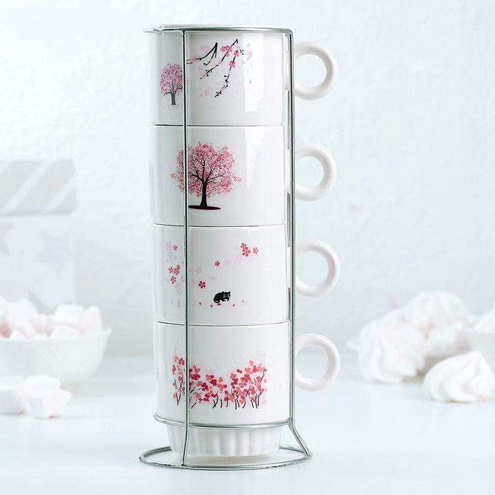 Set 4 cesti din Ceramica cu suport metalic, 220 ml , diverse modele