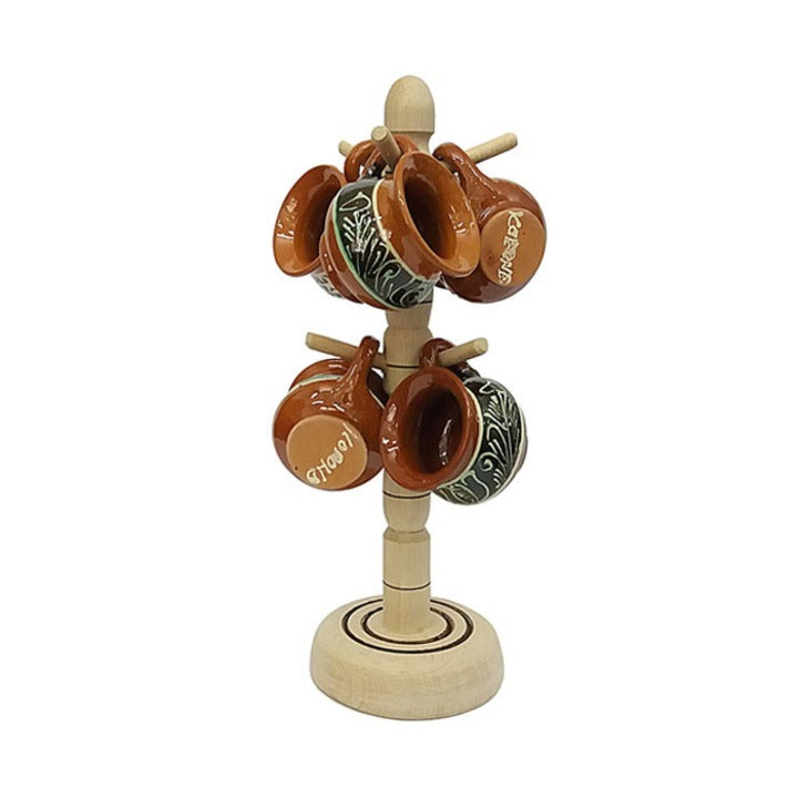 Suport din lemn cu 6 cesti 50 ml din ceramica de Corund