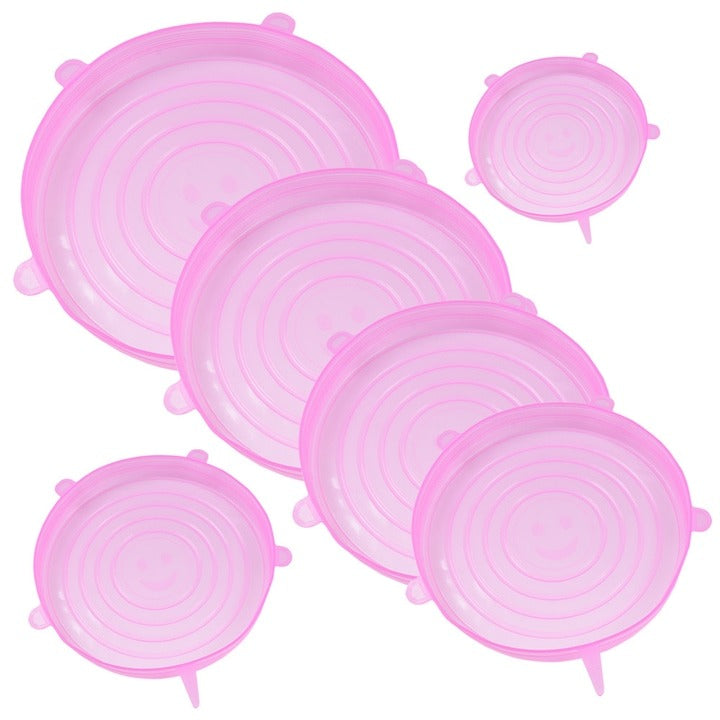 Set 6 Capace Silicon, Flexibile, Inlocuitor folie, Dimensiuni diferite, Reutilizabile, color transparent