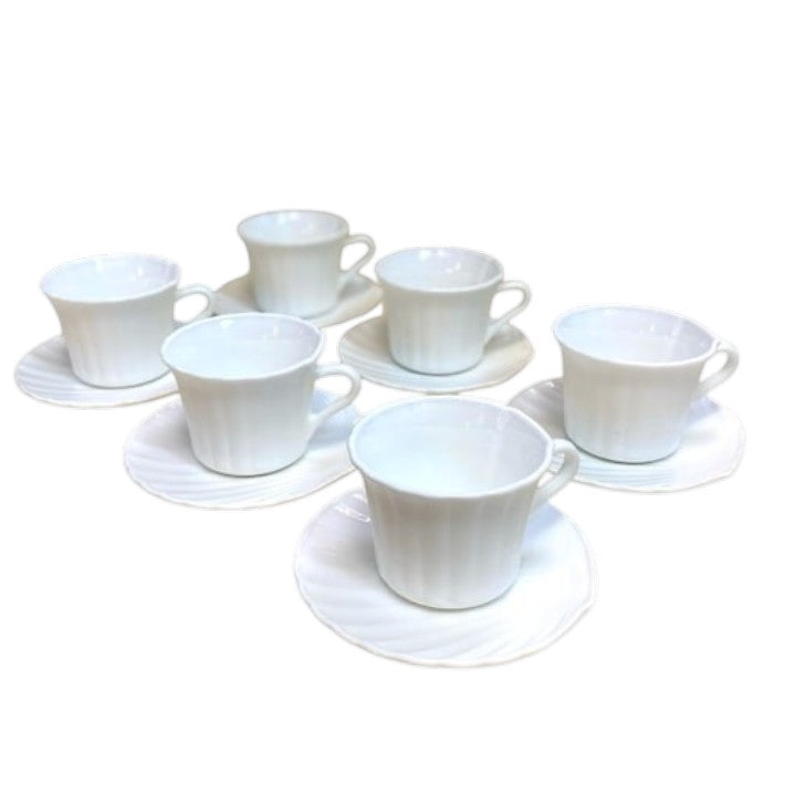 Set 6 cesti de cafea cu farfurioare din opal , Alb