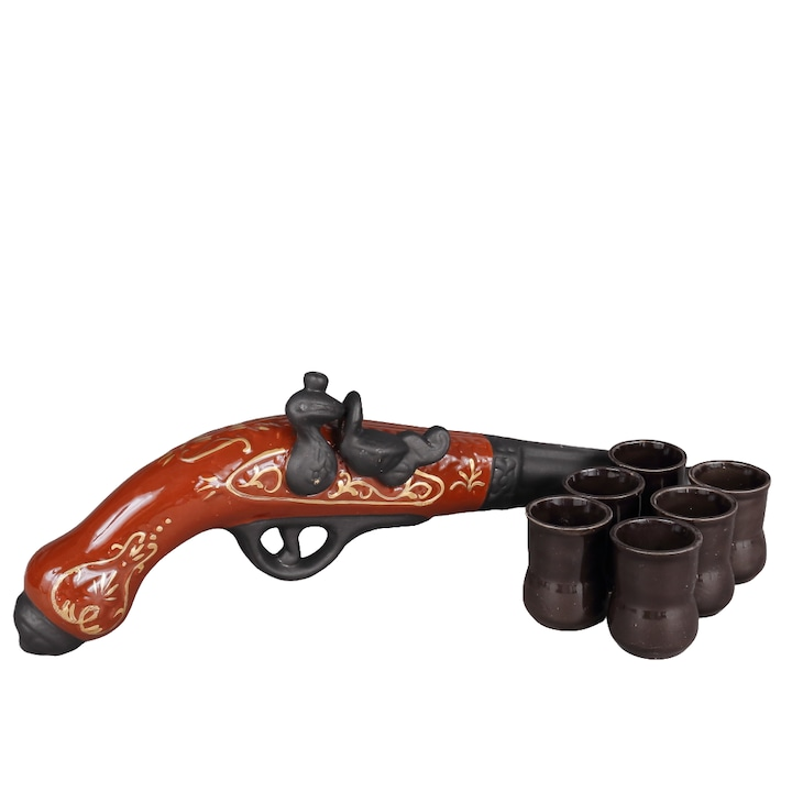 Set ceramica pentru bautura, Sticla in forma de pistol 500 ml si 6 pahare 50ml
