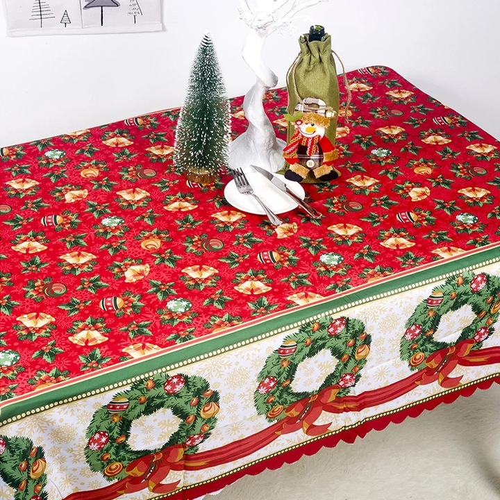 Fata de masa Craciun, 150x220cm, poliester rezistent, multicolor