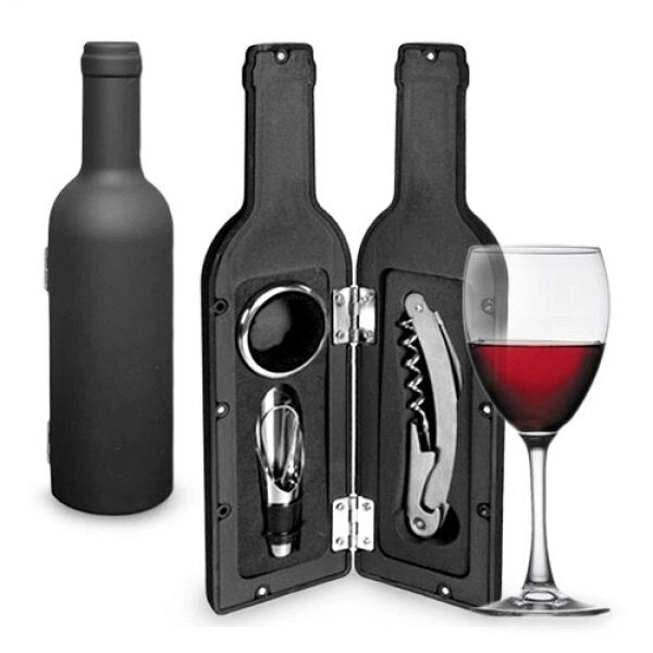 Set tip Sticla cu Accesorii pentru Vin, 24 x 6 cm, tirbuson, inel anti-picurare, palnie, cadou, vinificatie