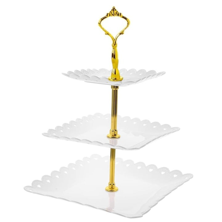 Fructiera etajata cu 3 nivele, pentru prajituri, torturi, fructe, aperitive, 34 x 26 cm, alb