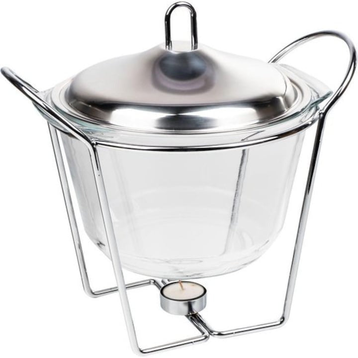 Supiera din Sticla cu Suport in Otel Inoxidabil, Argintiu ,4.2 l