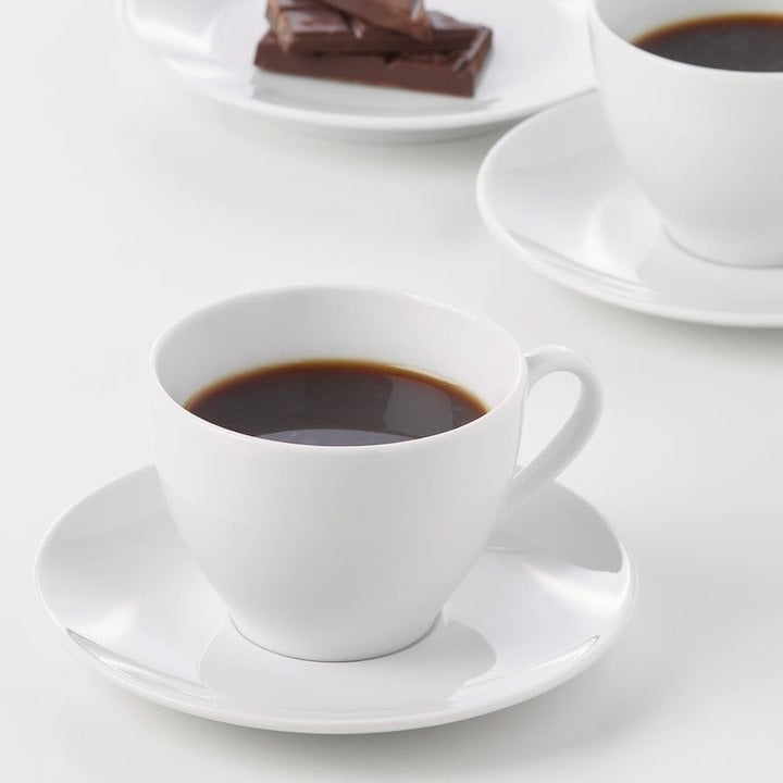 Set 6 cesti espresso cu farfurie, 70 ml, Portelan, Alb Lucios
