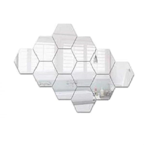 Oglinzi Decorative Hexagonale tip Fagure Hexagon pentru Baie Bucatarie si Living - 4 Bucati/set, 16x32 cm