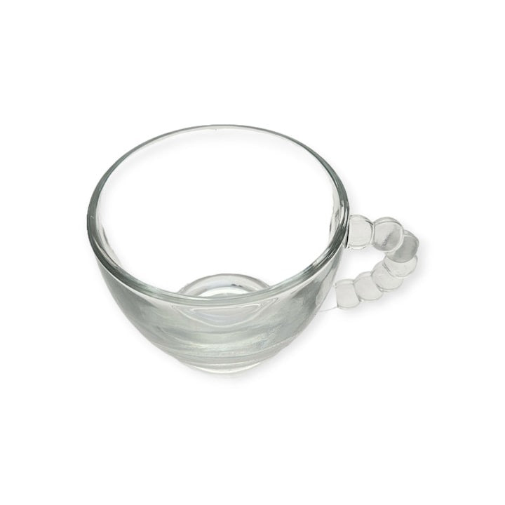 Set 6 cesti cu farfurii Pearly, din sticla transparenta, 150 ml