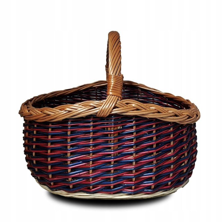 Cos de cumparaturi/picnic din rachita, 36x26 cm albastru-rosu