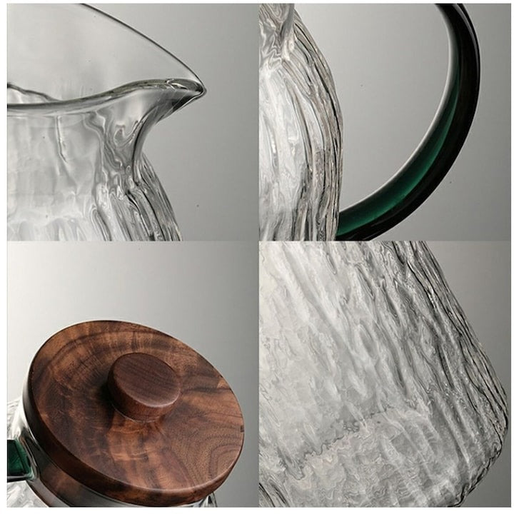 Set Ceainic cu Capac Lemn 1.4 litri si 2 Cani din Sticla Rezistenta 300 ml