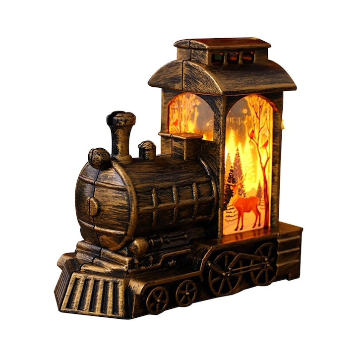 Ornament de Craciun cu tren luminos LED, 13x13x7cm