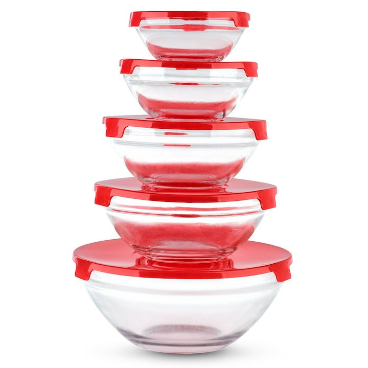 Set 5 boluri din sticla cu capac din plastic