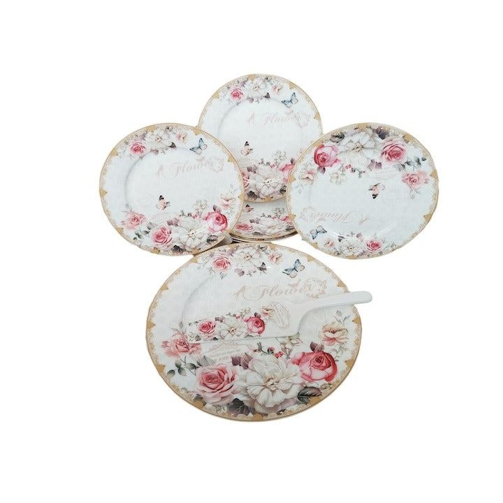 Set Tort, 8 piese, Ceramica, Model floral