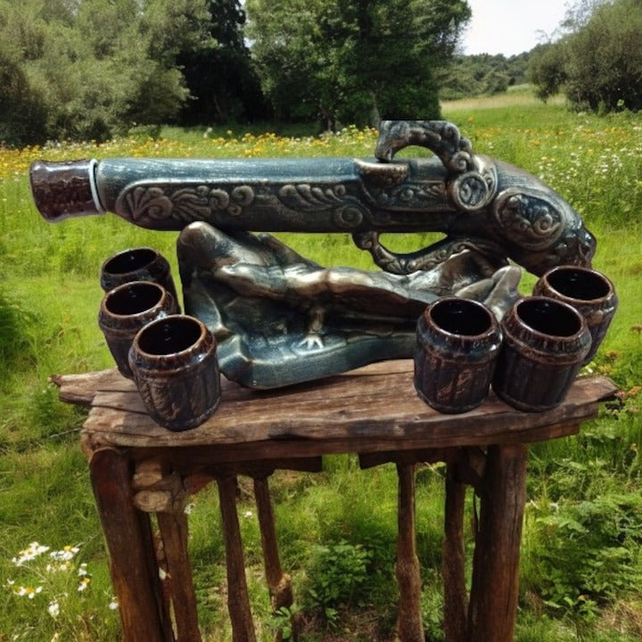 Set Ceramica pentru Bauturi Pistol pe Suport, 450 ml, 6 pahare 80 ml